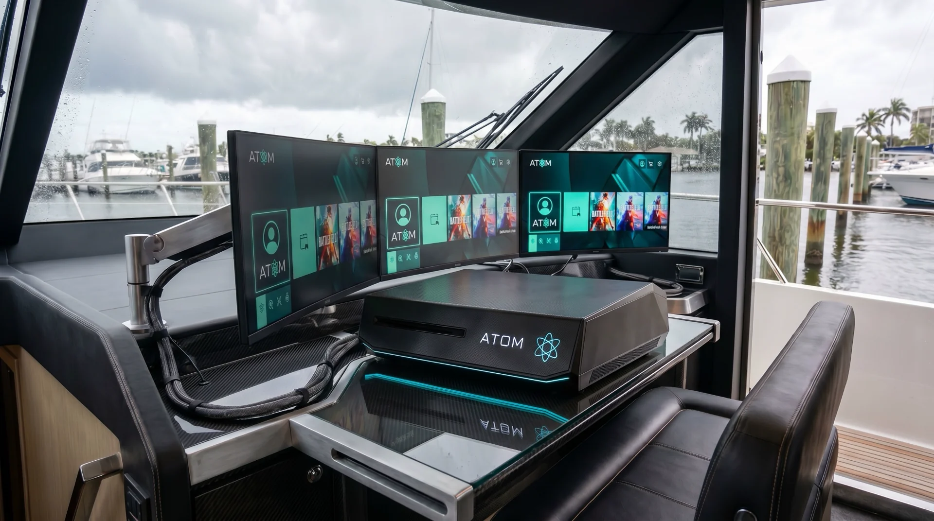 ATOM Edge Console driving a multi-screen command-center setup